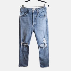 Agolde Riley Button-Fly Ripped Medium Wash High-Rise Denim Jeans Size 28